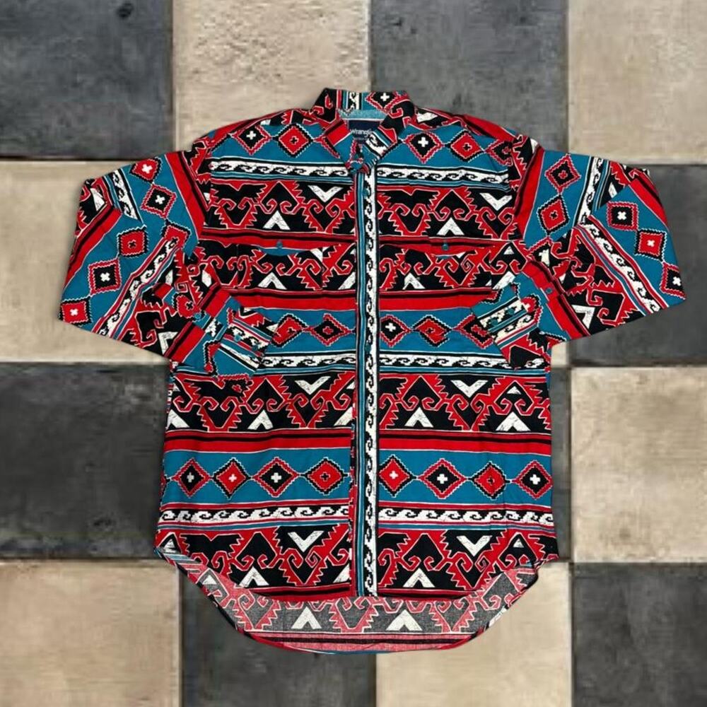 Vintage wrangler western aztec button shirt